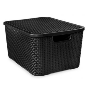 Organizador Rattan Com Tampa 15L Preto