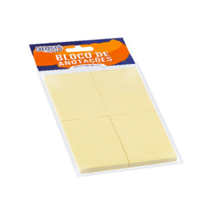 Bloco de Anotações Adesivo 38x51MM De 100 Folhas Com 4 Unidades Amarelo
