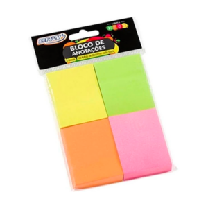 Bloco de Anotações Adesivo 38x51MM Com 4 Unidades Color Neon