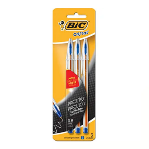 Caneta Cristal Fina Azul Com 3 Unidades - Bic