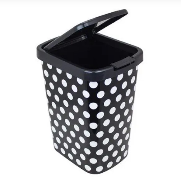 Lixeira 9 Litros Com Click Label Poa Preta – Arqplast
